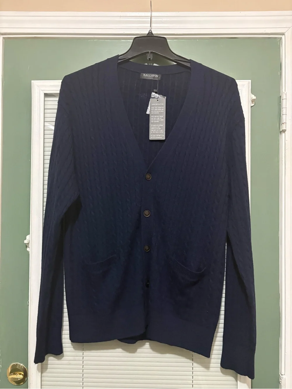 NWT Kallspin Wool Blend Cable Knit Cardigan Large Navy